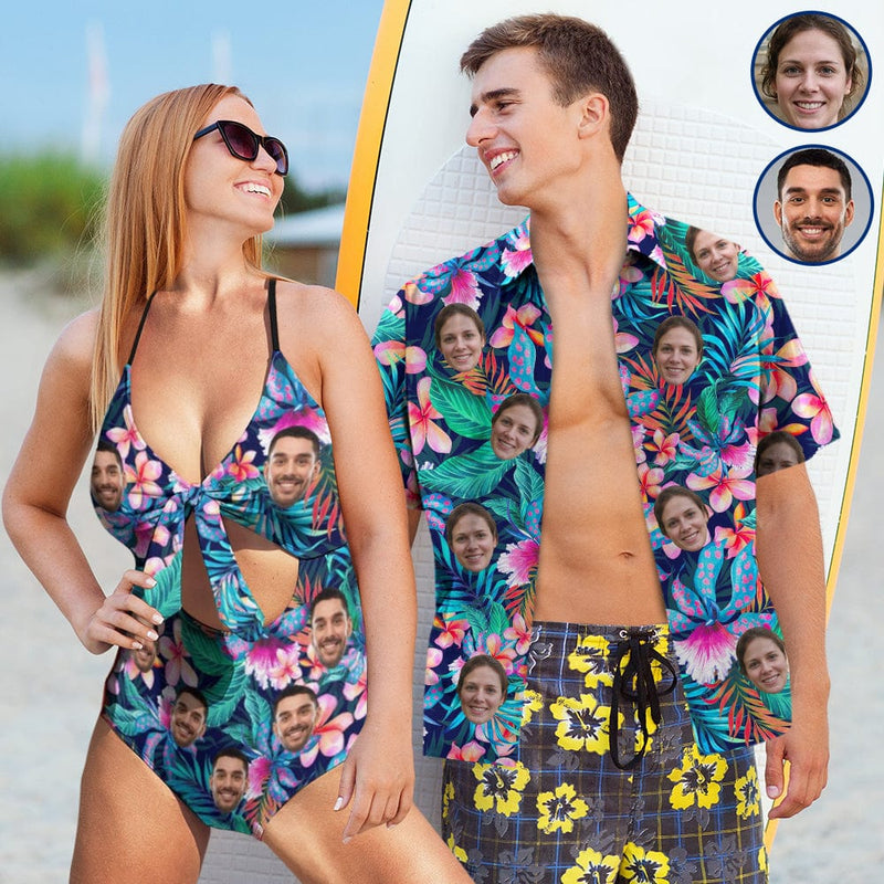 Tropical swimsuits for couples. Matching couples swimsuits.